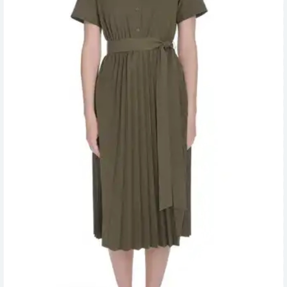 Elegant Olive Midi Dress with Belt